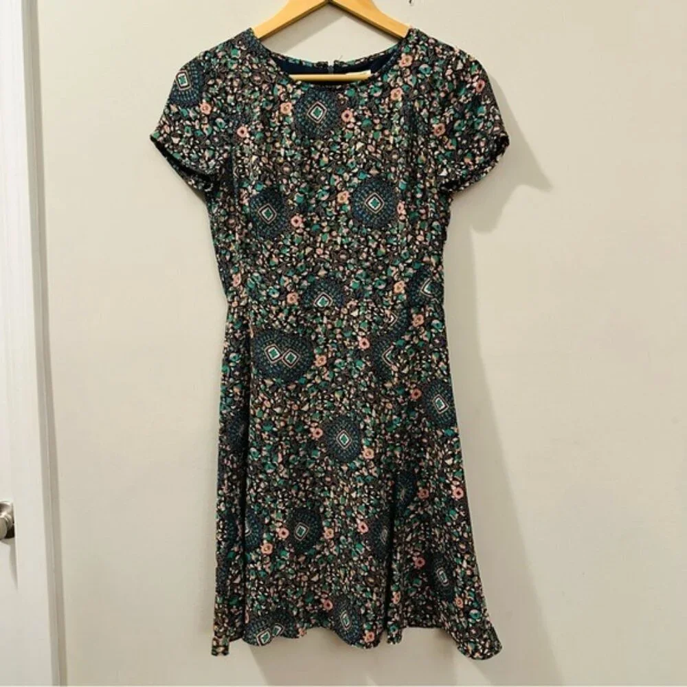J.Crew Short-sleeve flutter Floral Patterned  Dress Navy Pink Begonia Size 00